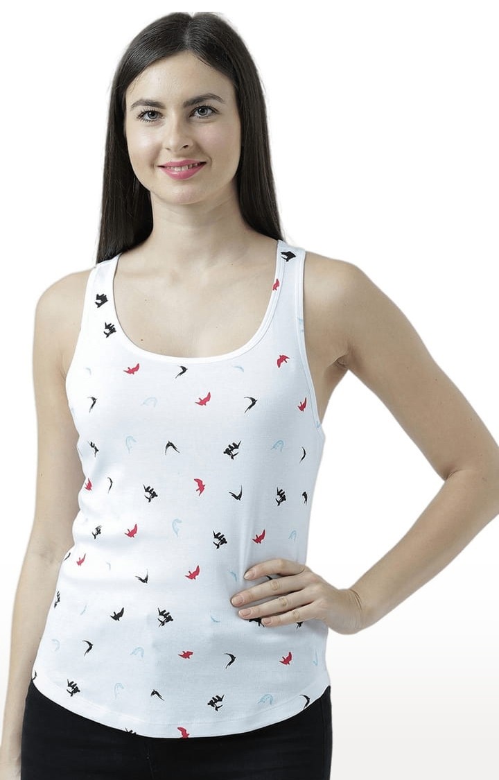 HUETRAP | Women's White Printed Tank Top