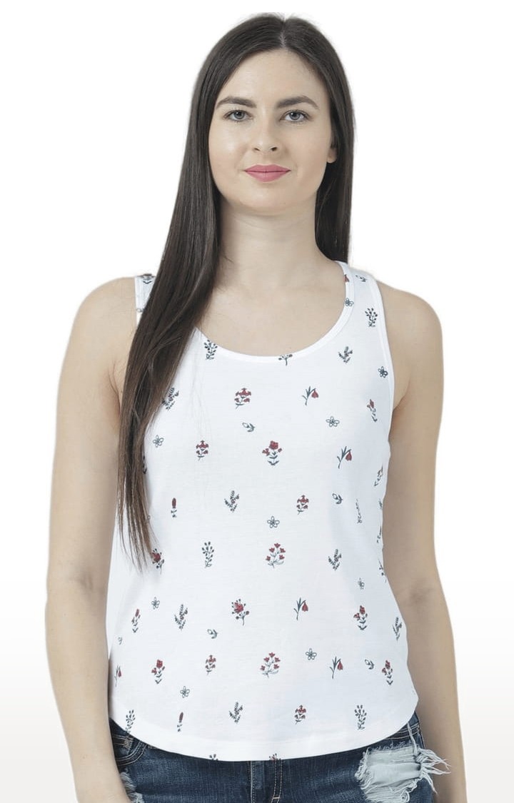 HUETRAP | Women's White Printed Tank Top