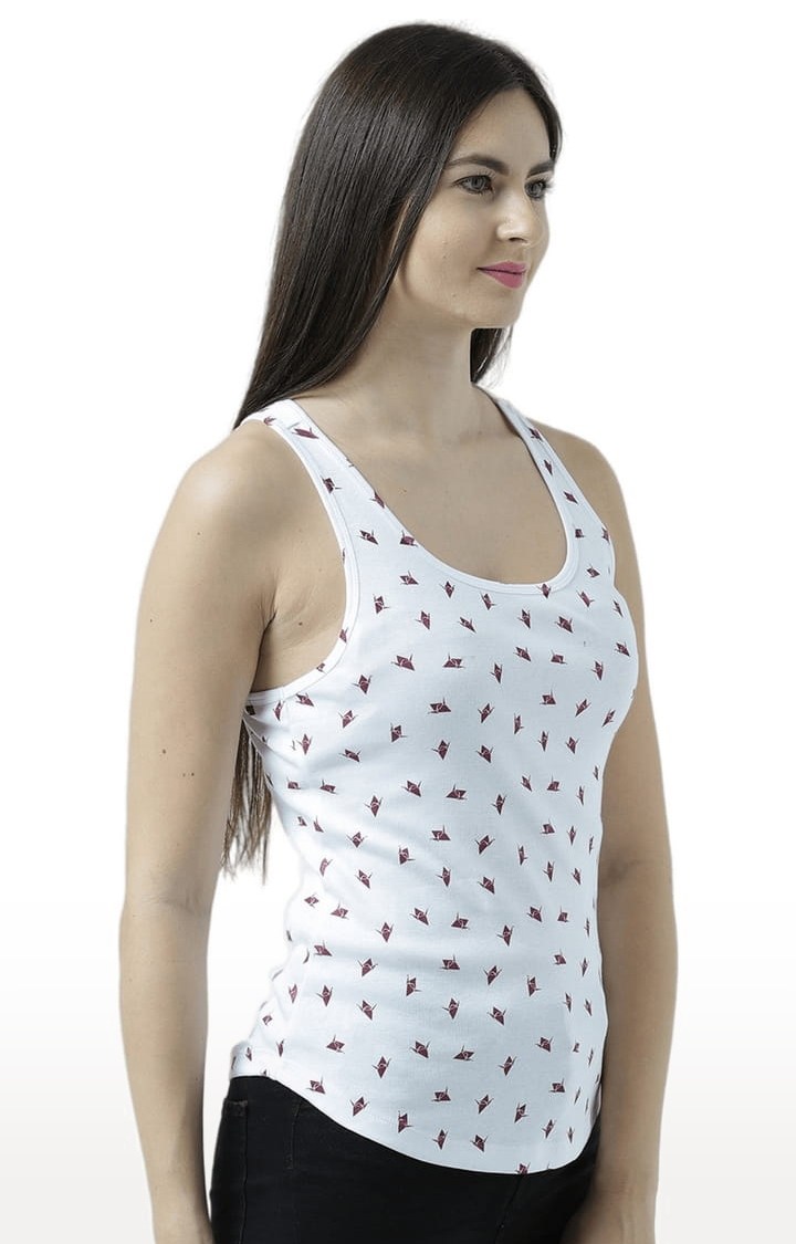 Women's White Printed Tank Top