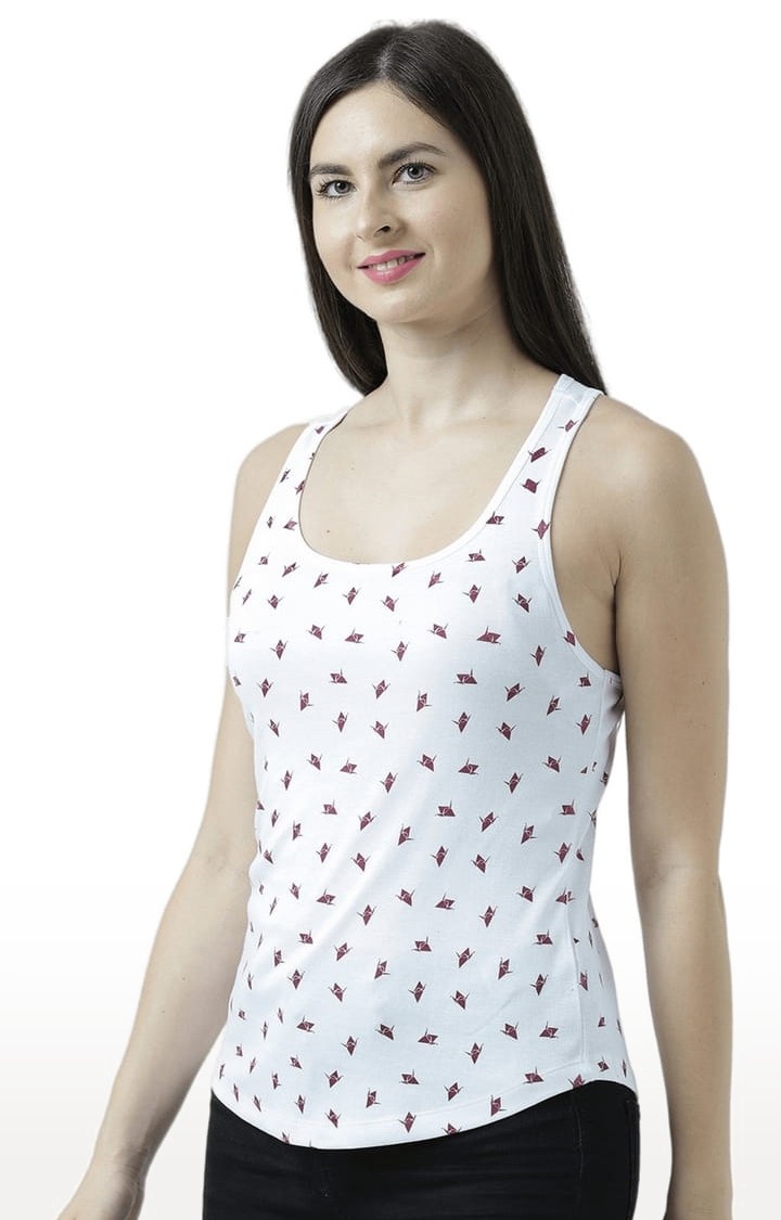 Women's White Printed Tank Top
