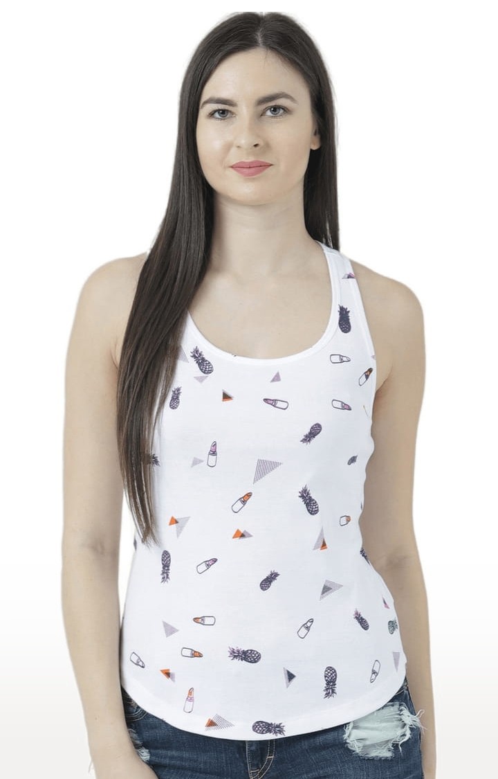 HUETRAP | Women's White Printed Tank Top