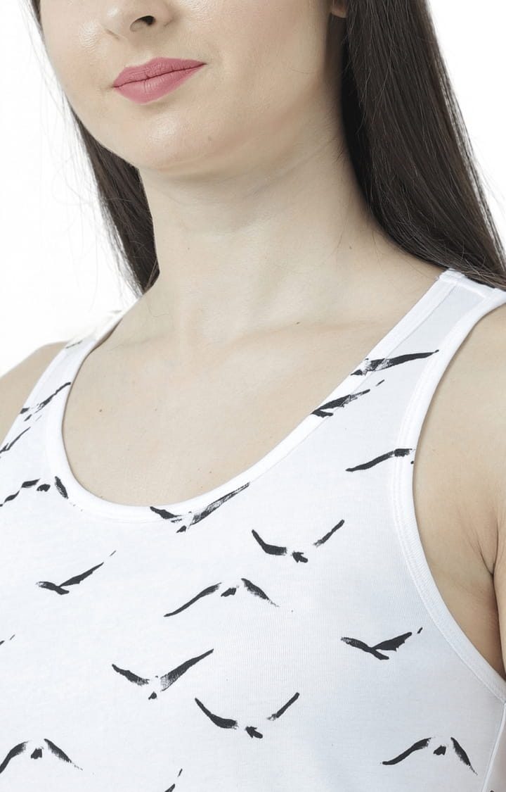 Women's White Printed Tank Top