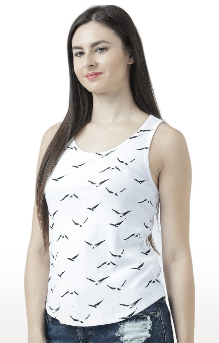 Women's White Printed Tank Top