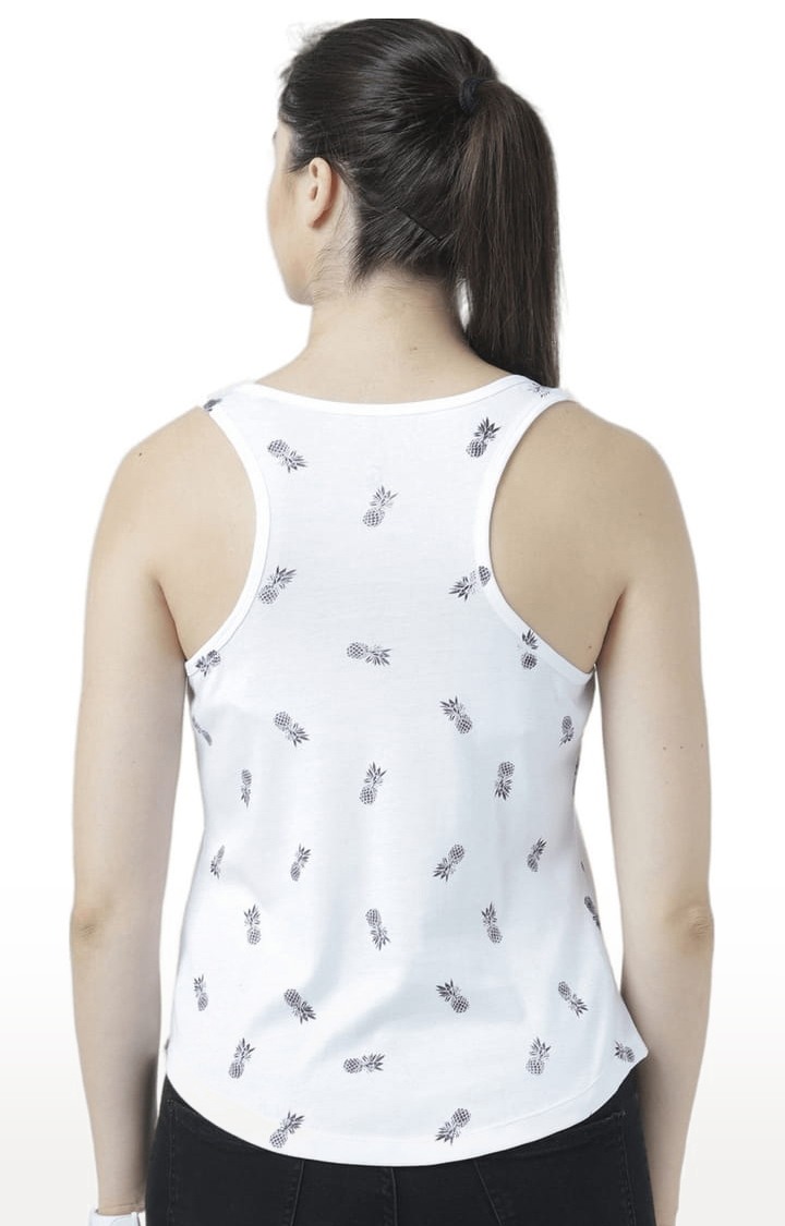 Women's White Printed Tank Top