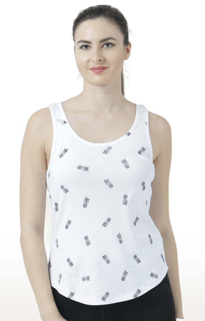 HUETRAP | Women's White Printed Tank Top