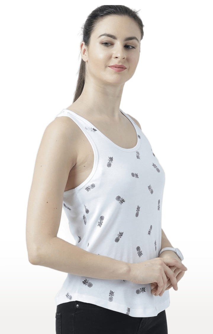 Women's White Printed Tank Top