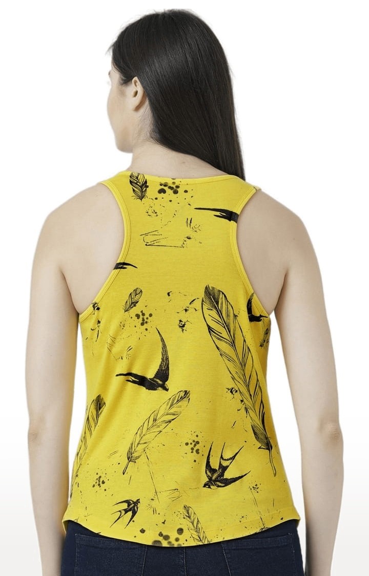 Women's Yellow Printed Tank Top