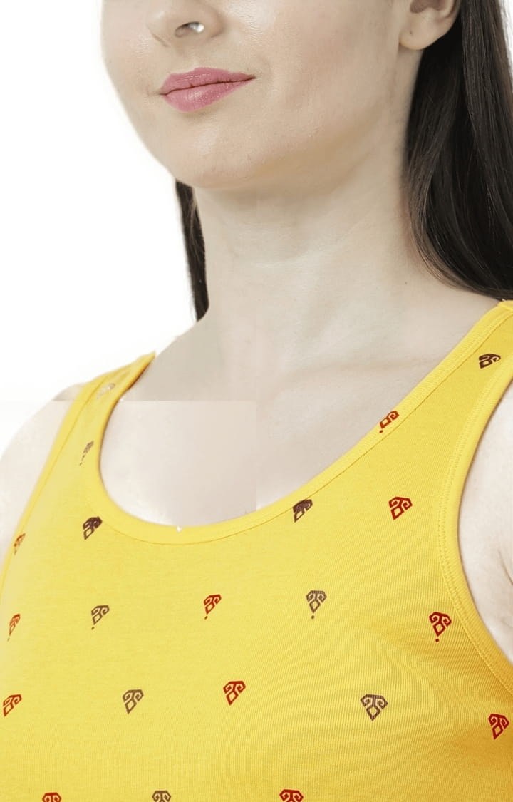 Women's Yellow Printed Tank Top