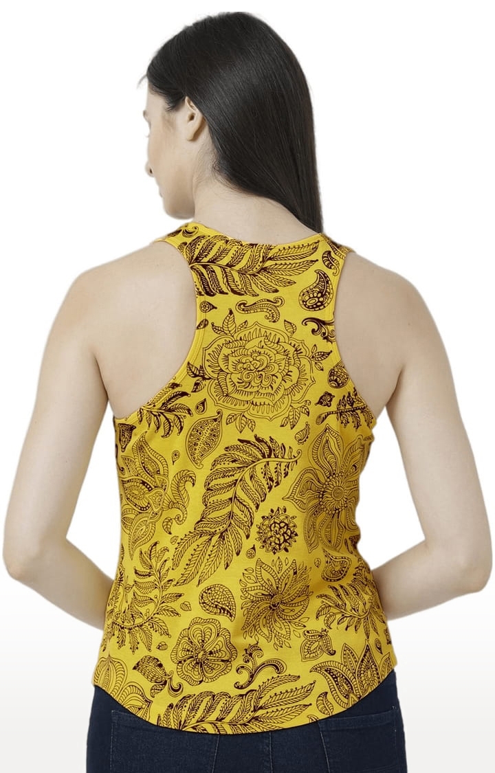 HUETRAP | Women's Yellow Cotton Printed Tank Top 4