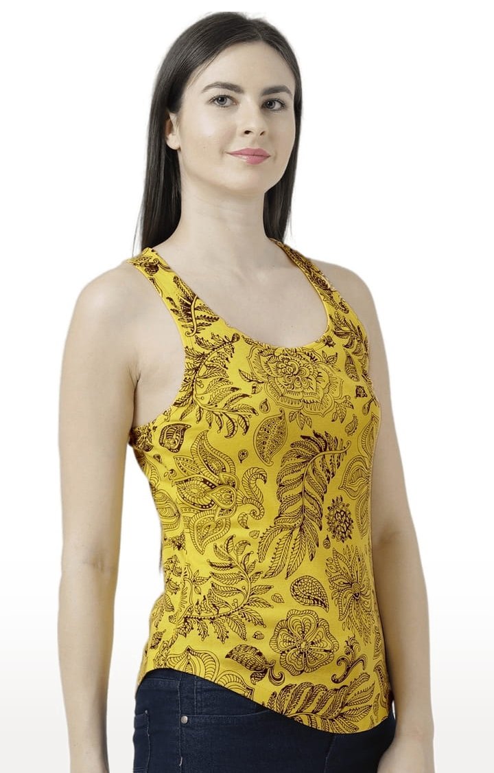 Women's Yellow Printed Tank Top