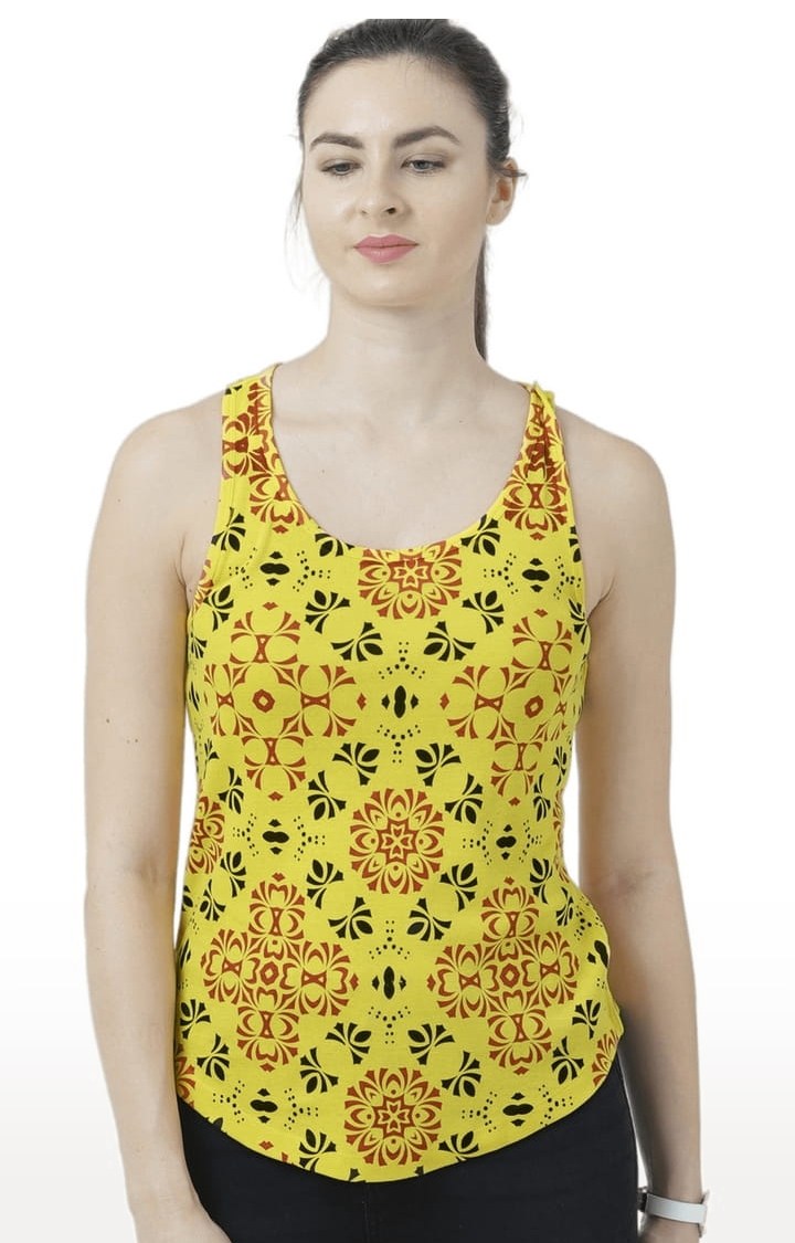 HUETRAP | Women's Yellow Printed Tank Top