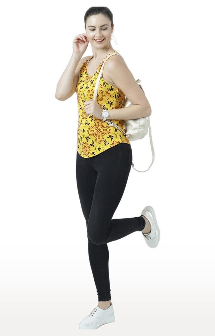 Women's Yellow Printed Tank Top
