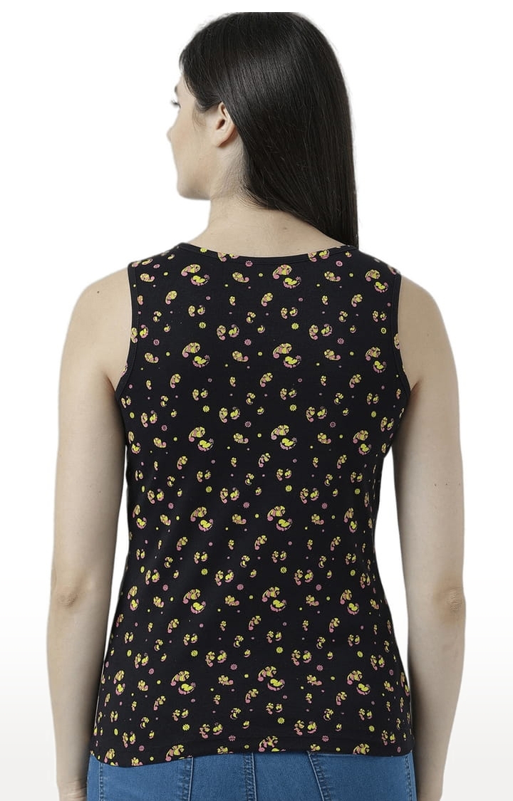 Women's Black Printed Tank Top