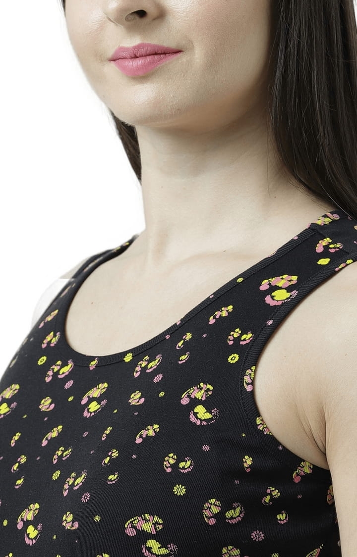 Women's Black Printed Tank Top