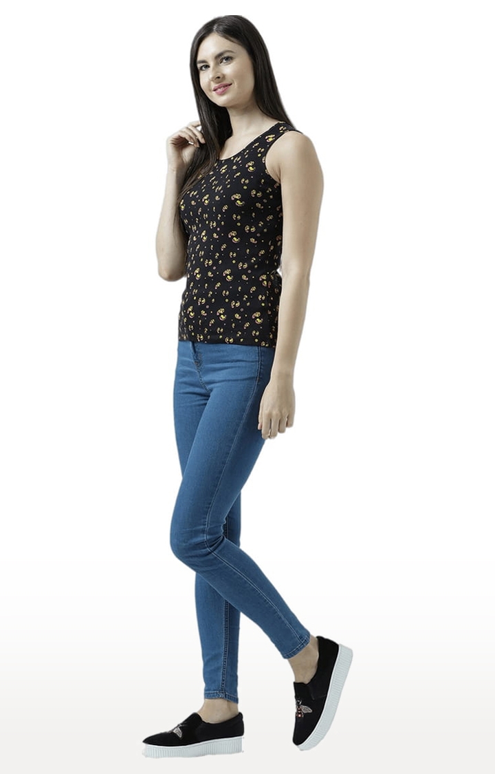 Women's Black Printed Tank Top