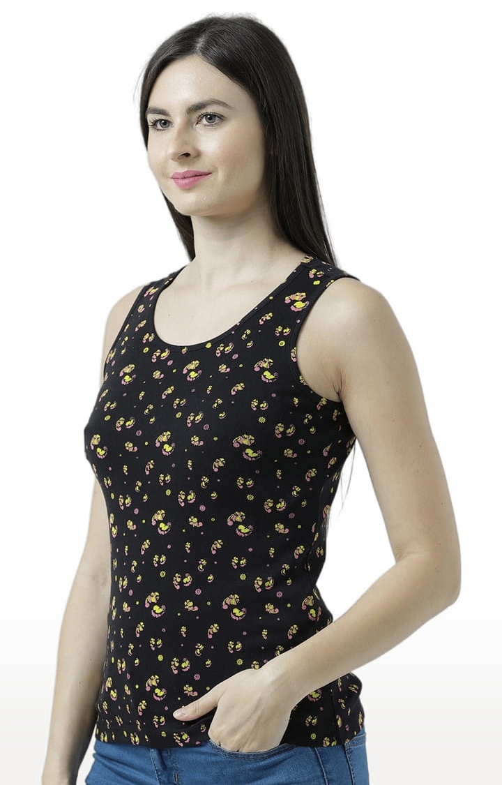 Women's Black Printed Tank Top