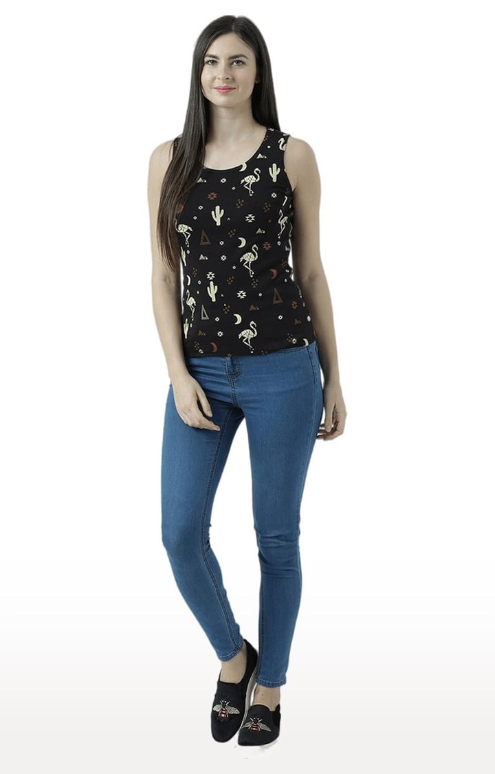 Women's Black Printed Tank Top