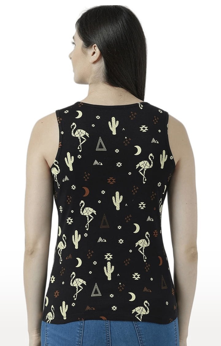 Women's Black Printed Tank Top