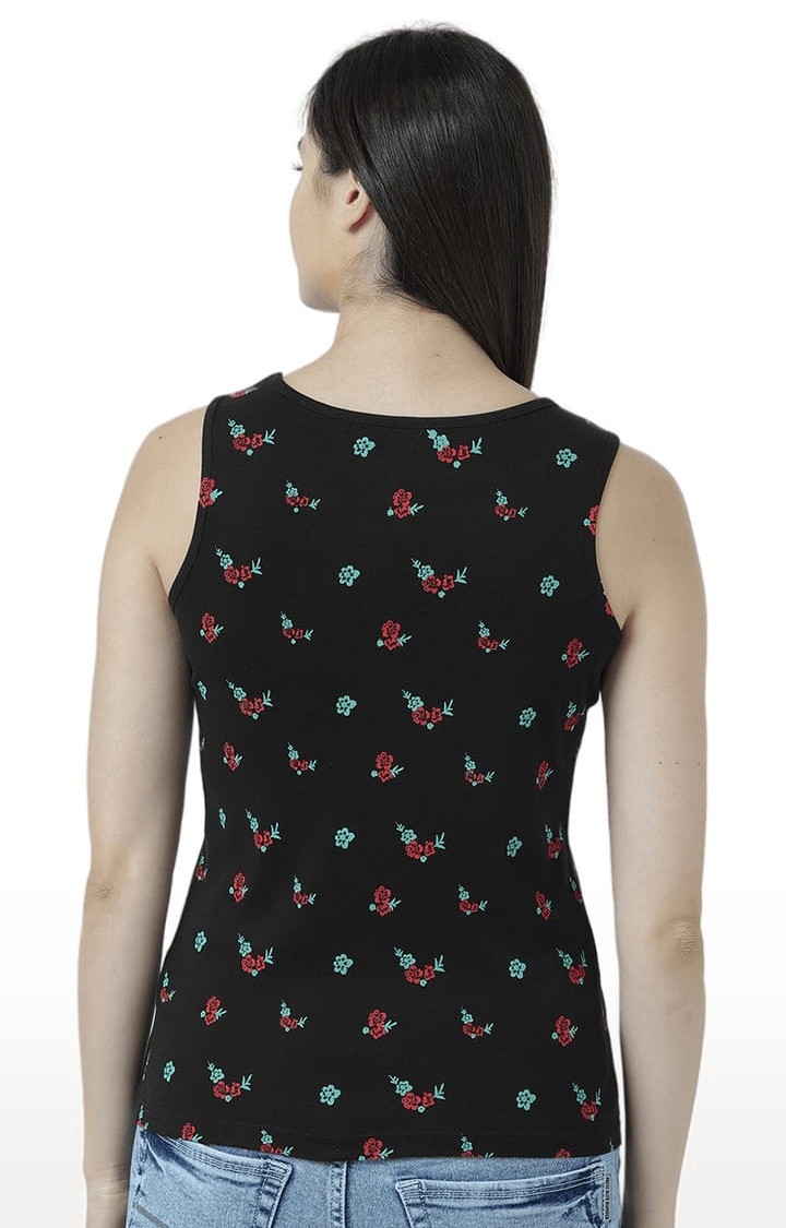 Women's Black Printed Tank Top