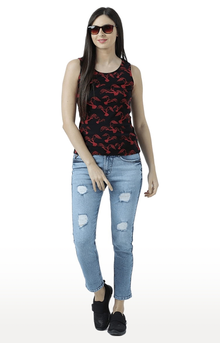 Women's Black Printed Tank Top