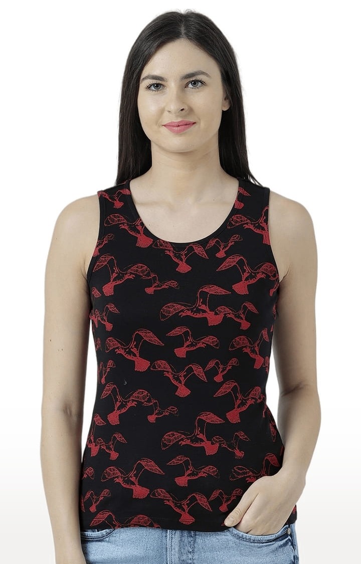 Women's Black Printed Tank Top