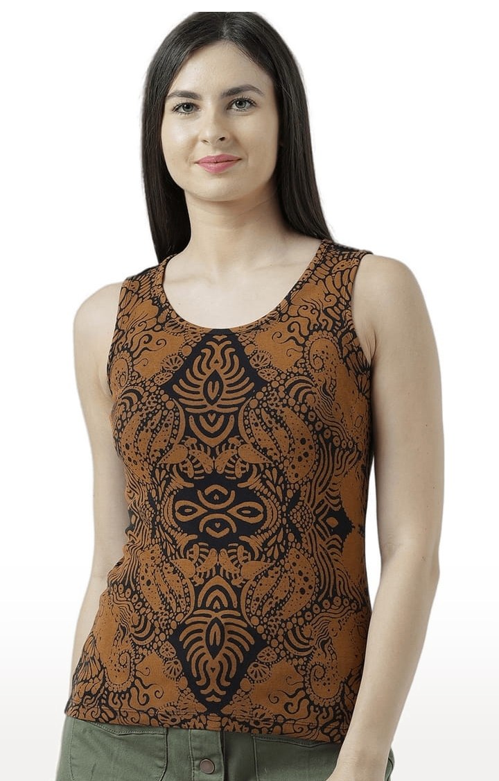 HUETRAP | Women's Brown & Black Printed Tank Top