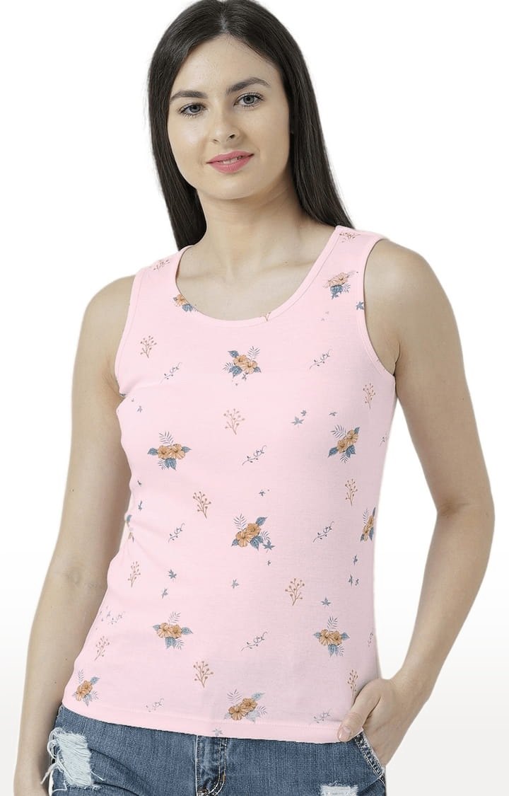 HUETRAP | Women's Light Pink Printed Tank Top