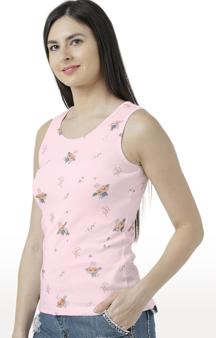 Women's Light Pink Printed Tank Top