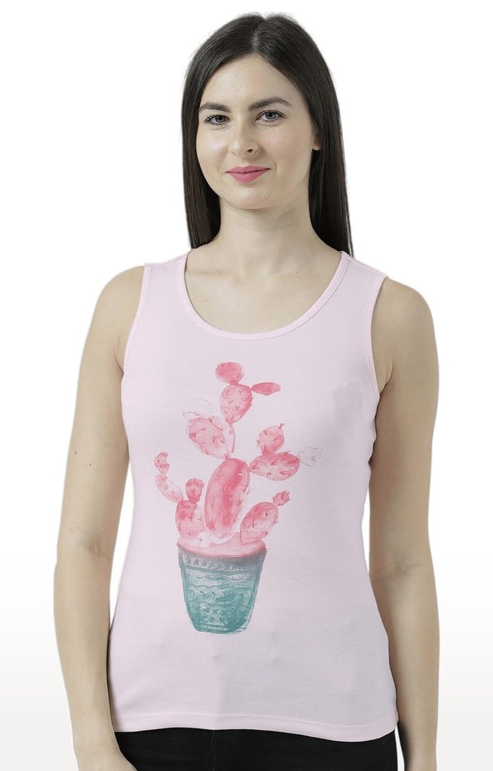 Women's Light Pink Printed Tank Top