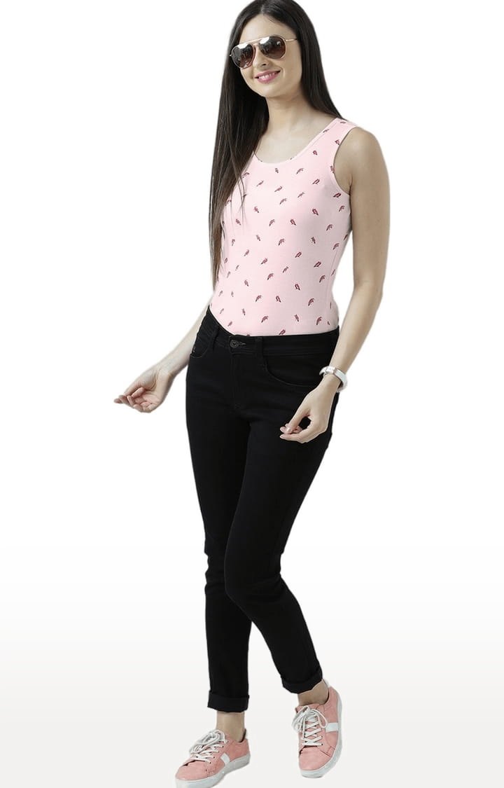 Women's Light Pink Printed Tank Top