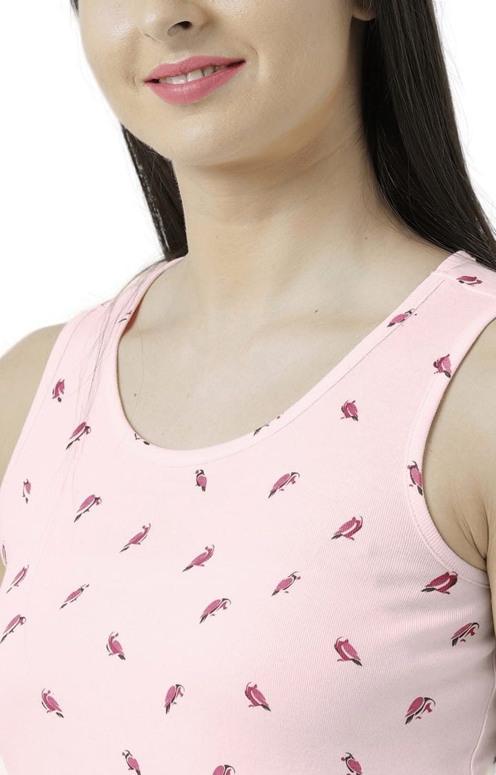 Women's Light Pink Printed Tank Top