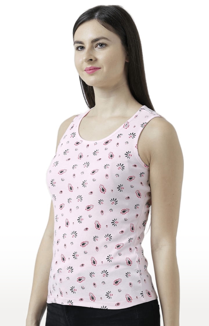 Women's Light Pink Printed Tank Top