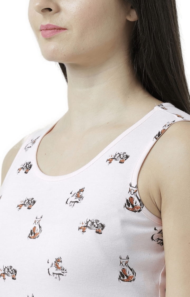 Women's Light Pink Printed Tank Top
