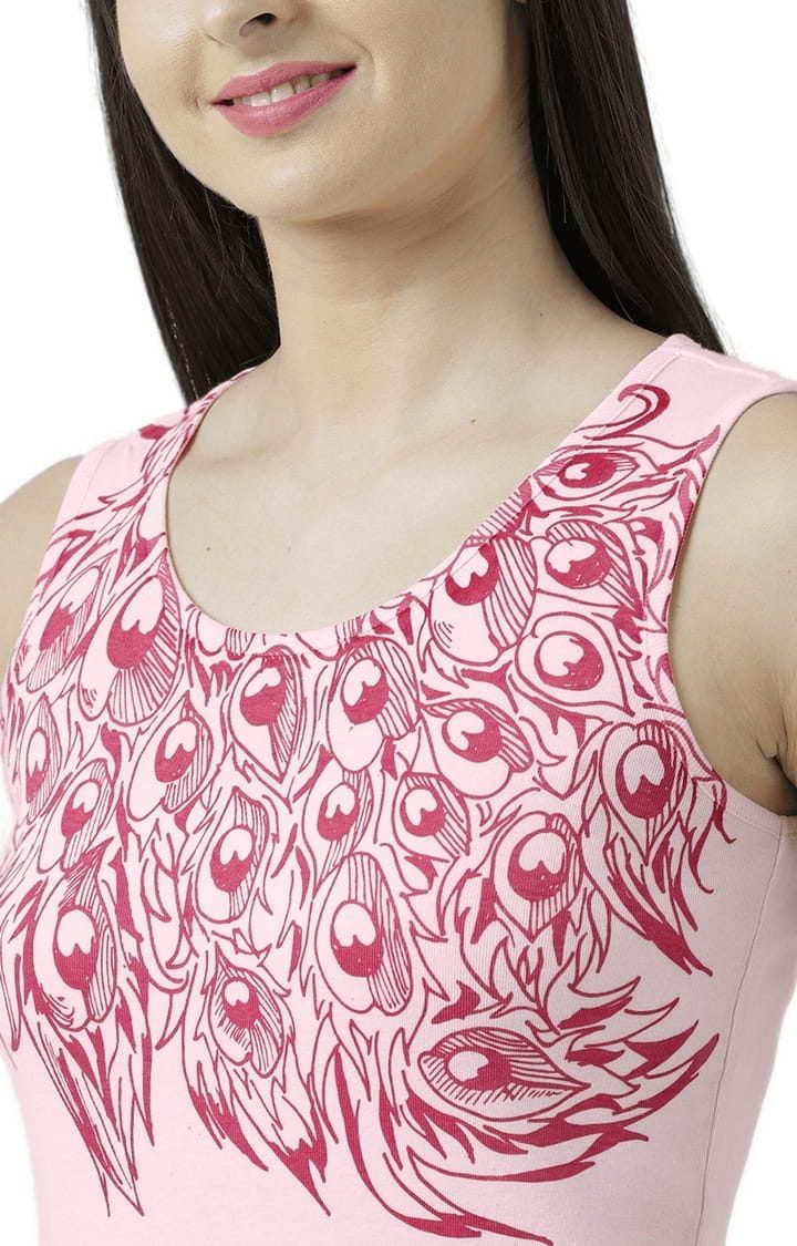 Women's Light Pink Printed Tank Top
