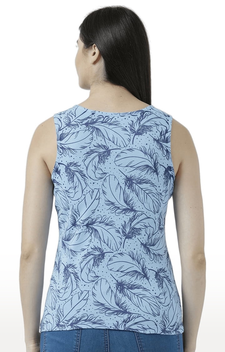 Women's Light Blue Printed Tank Top
