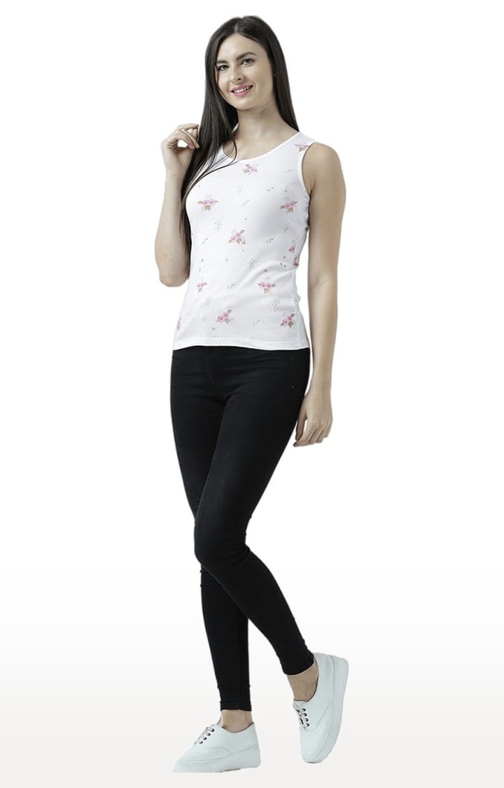 Women's White Floral Tank Top