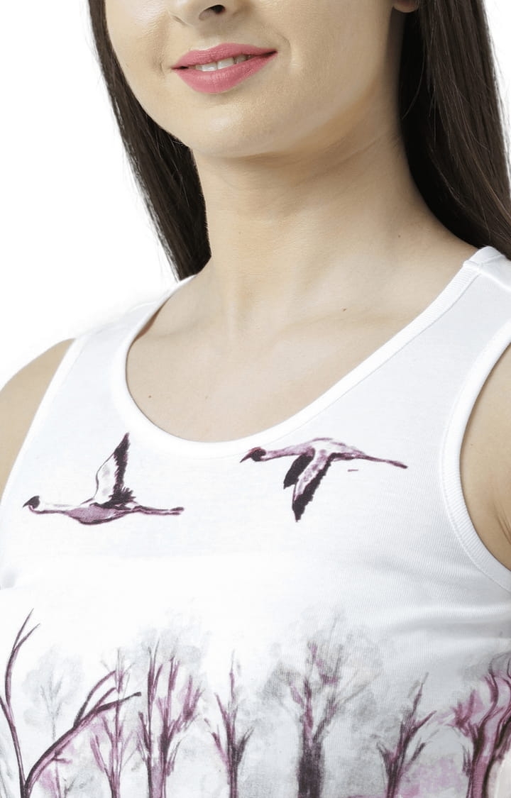 Women's White Printed Tank Top