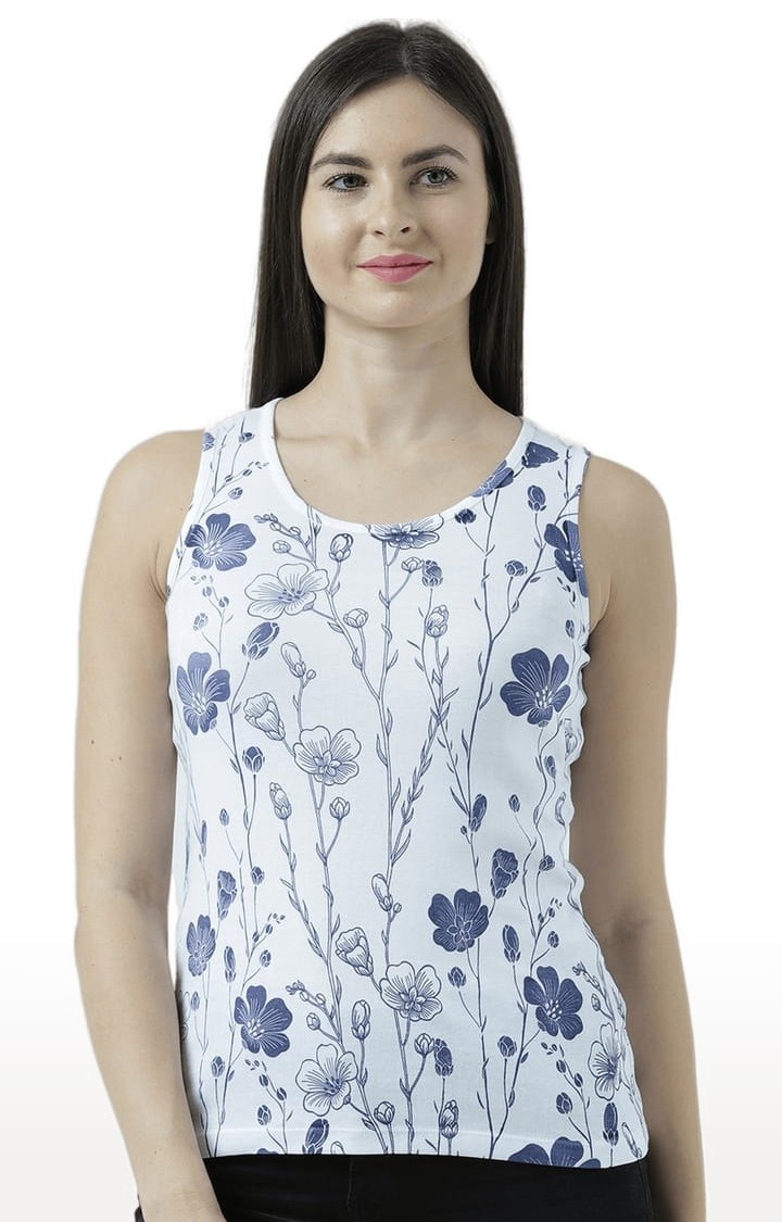 HUETRAP | Women's White & Blue Floral Tank Top