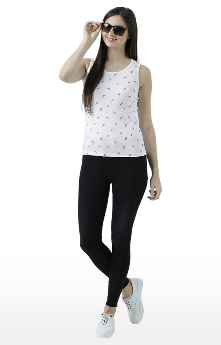 Women's White Printed Tank Top