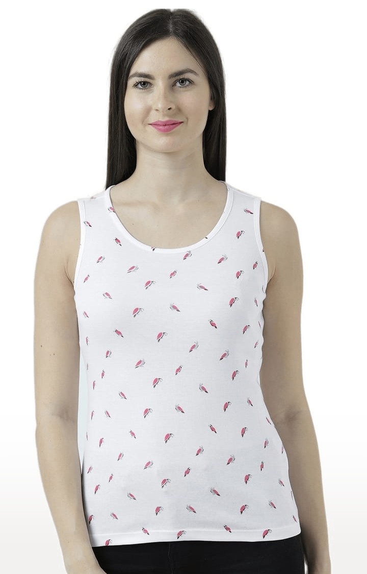 Women's White Printed Tank Top