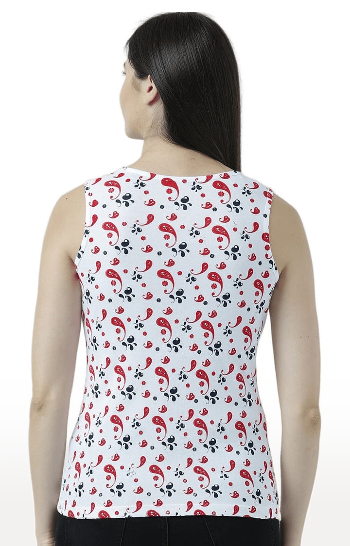 Women's White Printed Tank Top