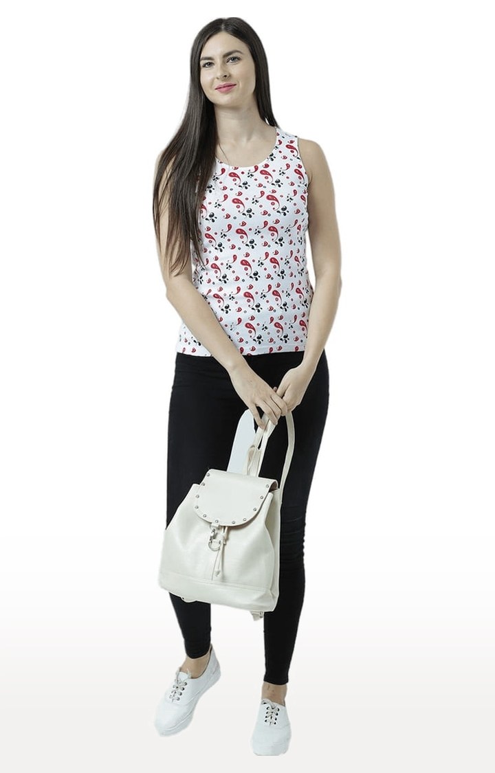 Women's White Printed Tank Top