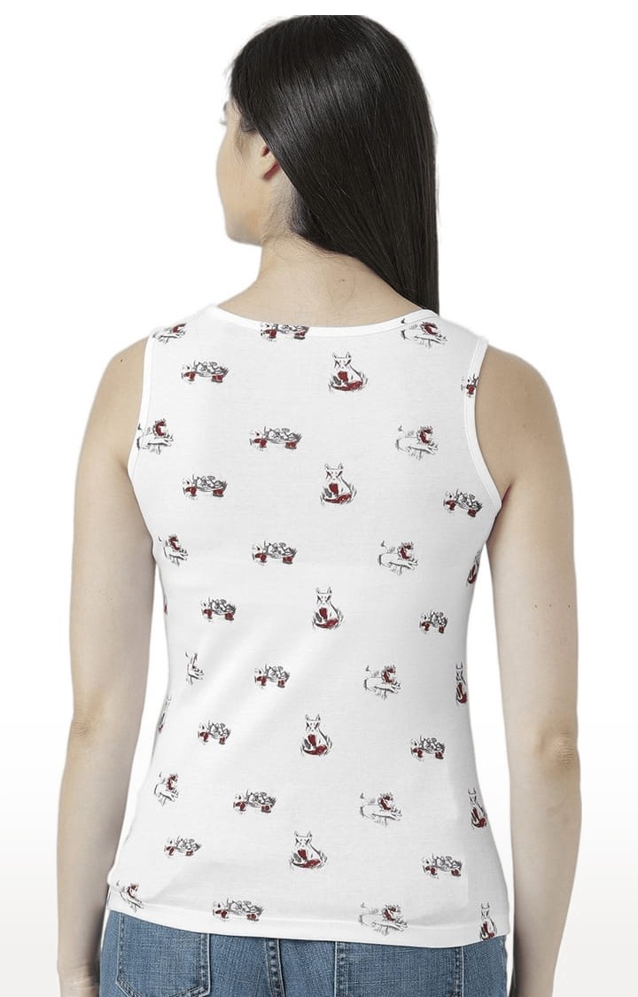 Women's White Printed Tank Top