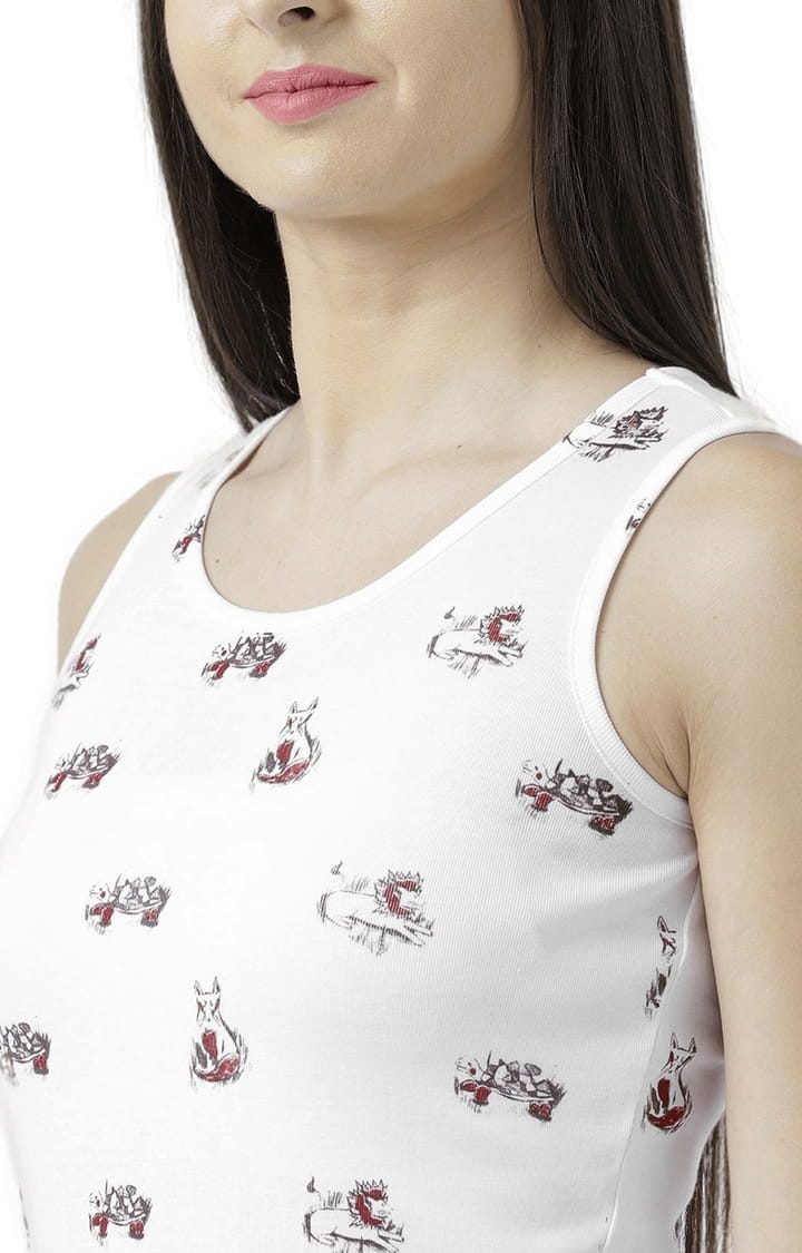 Women's White Printed Tank Top