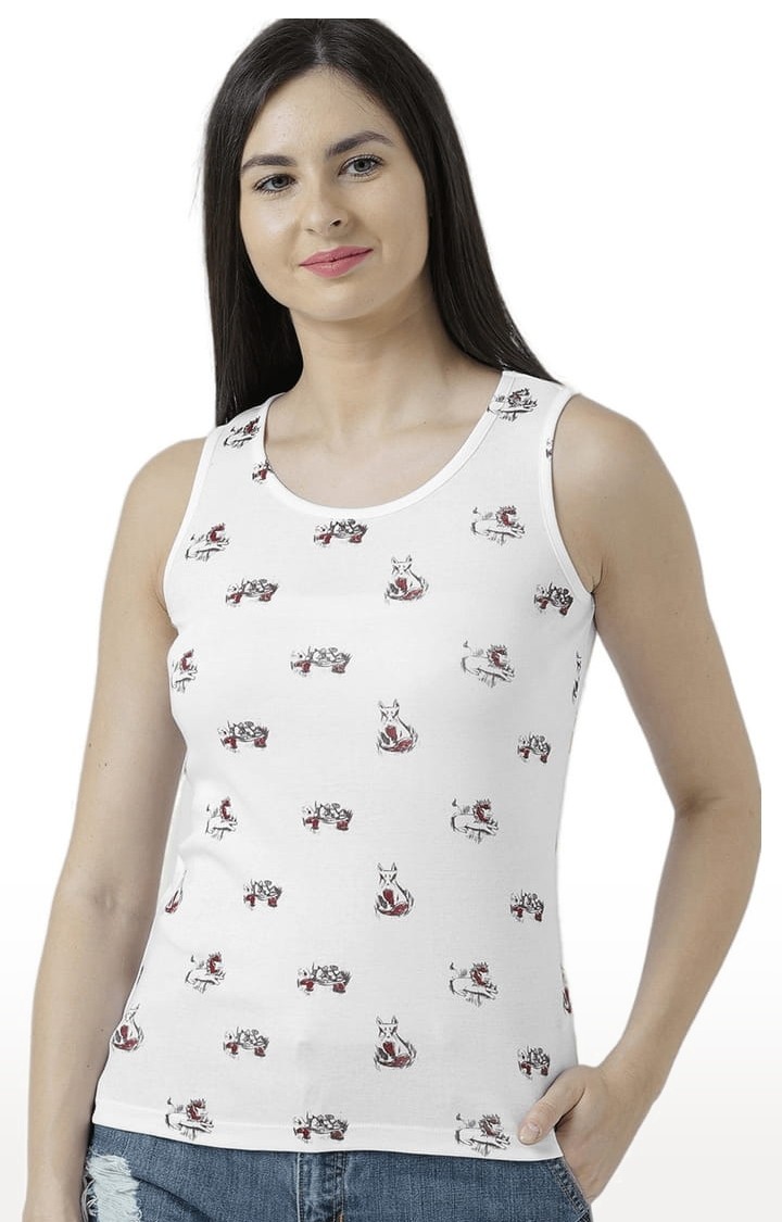 HUETRAP | Women's White Printed Tank Top