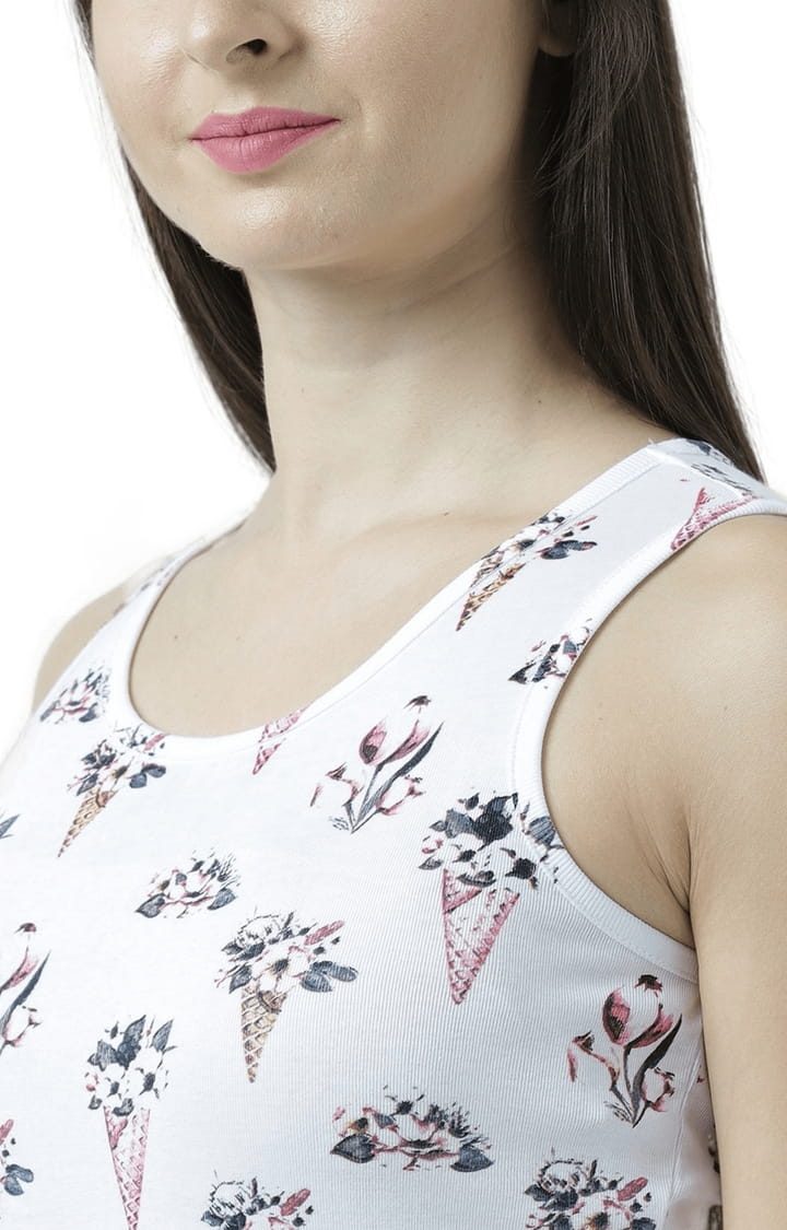 Women's White Printed Tank Top