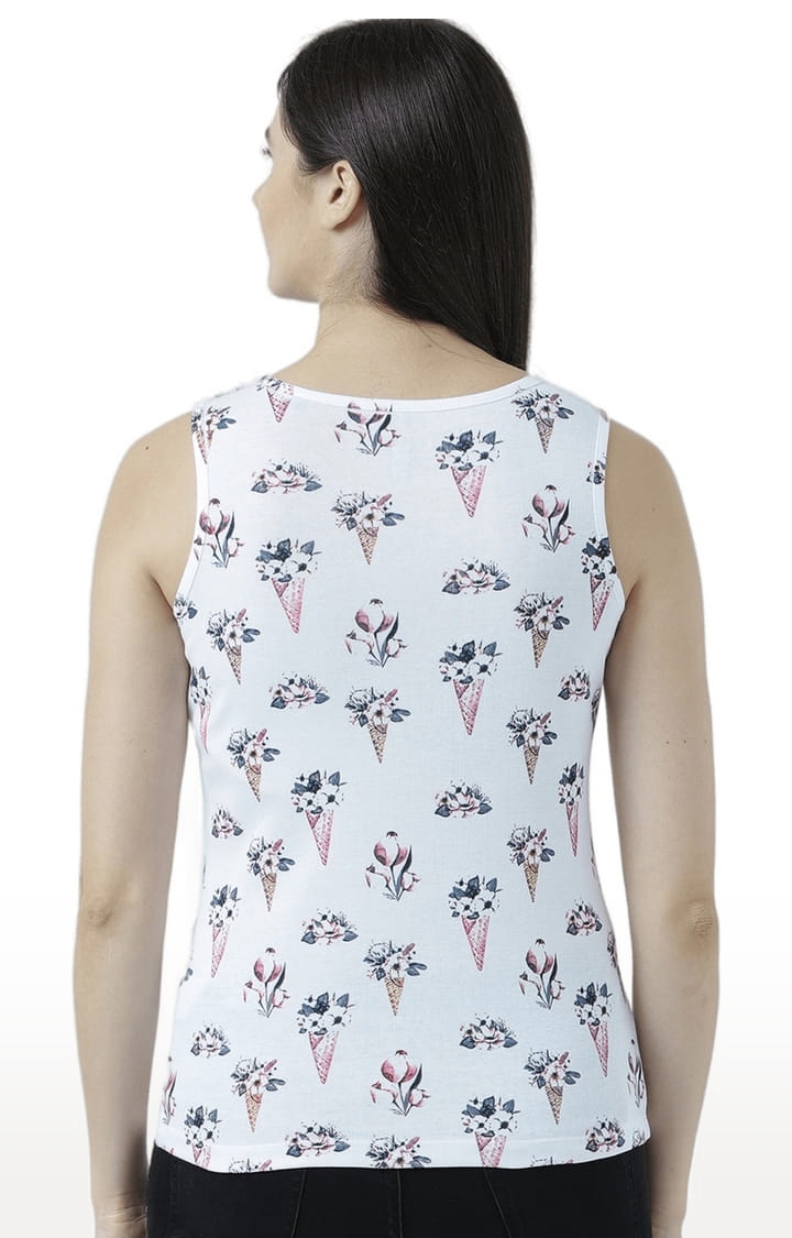 Women's White Printed Tank Top