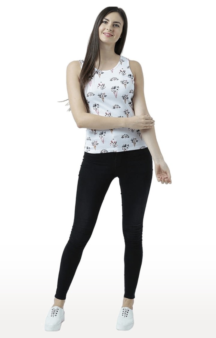 Women's White Printed Tank Top