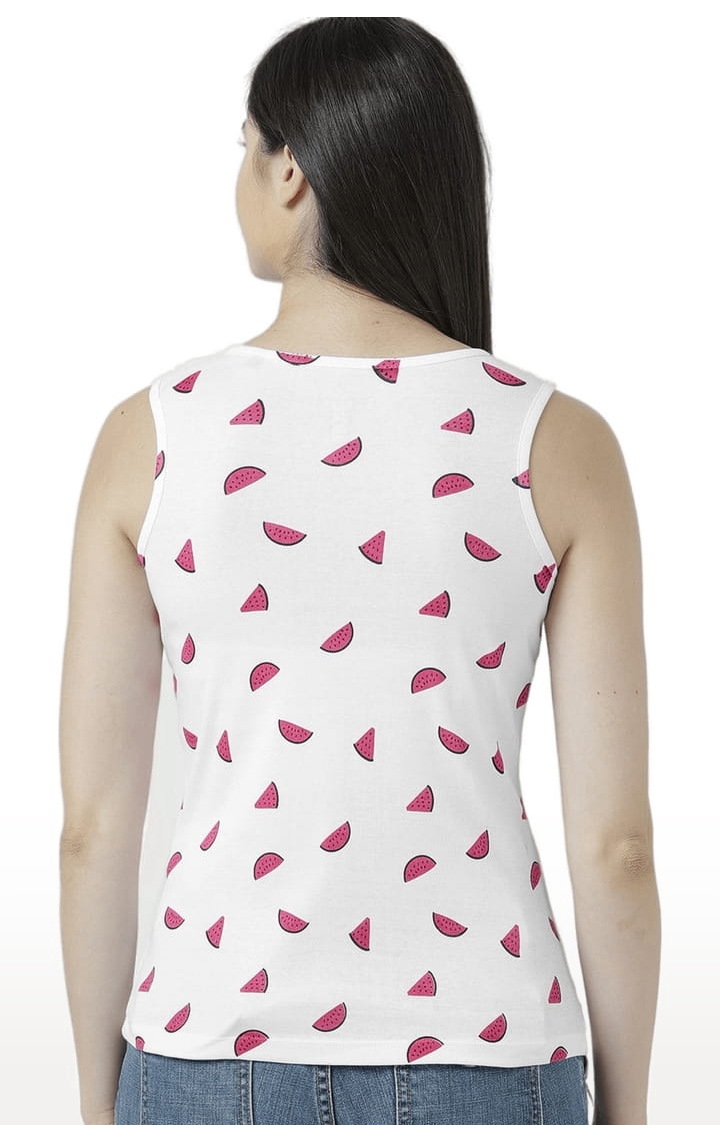 Women's White Printed Tank Top