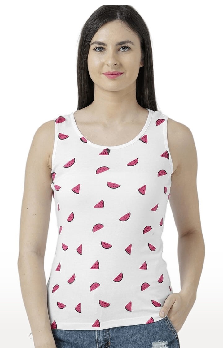 HUETRAP | Women's White Printed Tank Top